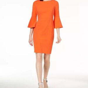 NWT CALVIN KLEIN Orange Bell Sleeve Sheath Dress 4